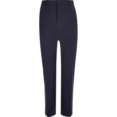 Dark blue tailored suit trousers